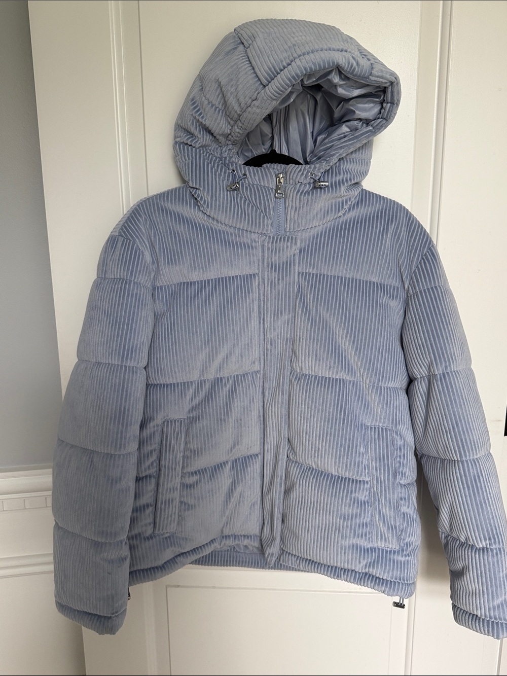 Textured Blue Corduroy hooded jacket